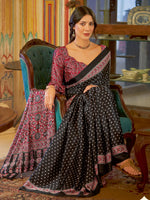 Thumbnail for NOZ2TOZ Women's Crepe Black Printed Designer Saree With Blouse Piece - Distacart