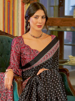 Thumbnail for NOZ2TOZ Women's Crepe Black Printed Designer Saree With Blouse Piece - Distacart