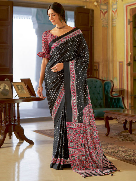 NOZ2TOZ Women's Crepe Black Printed Designer Saree With Blouse Piece - Distacart