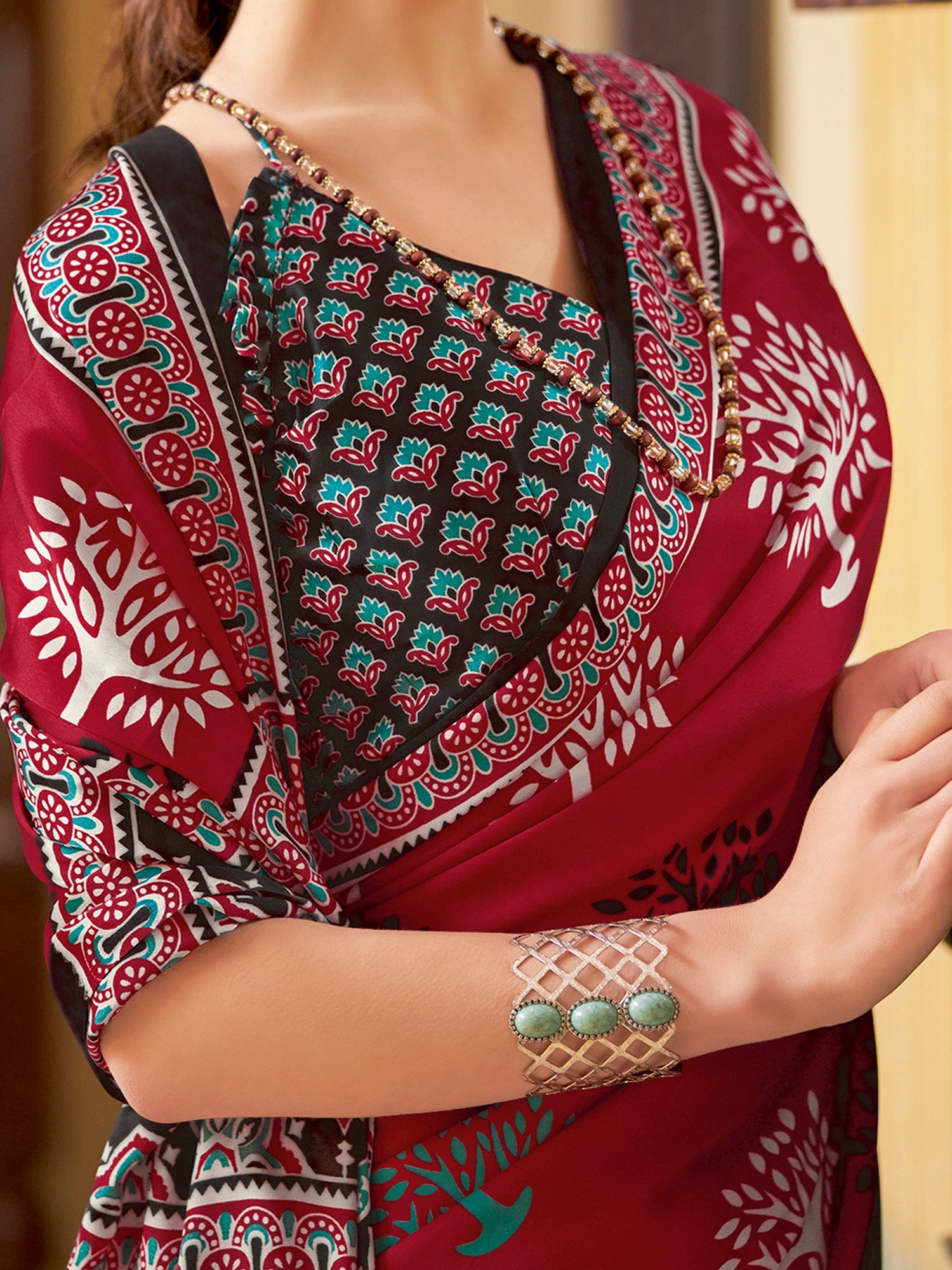 NOZ2TOZ Women's Crepe Red Printed Designer Saree With Blouse Piece - Distacart
