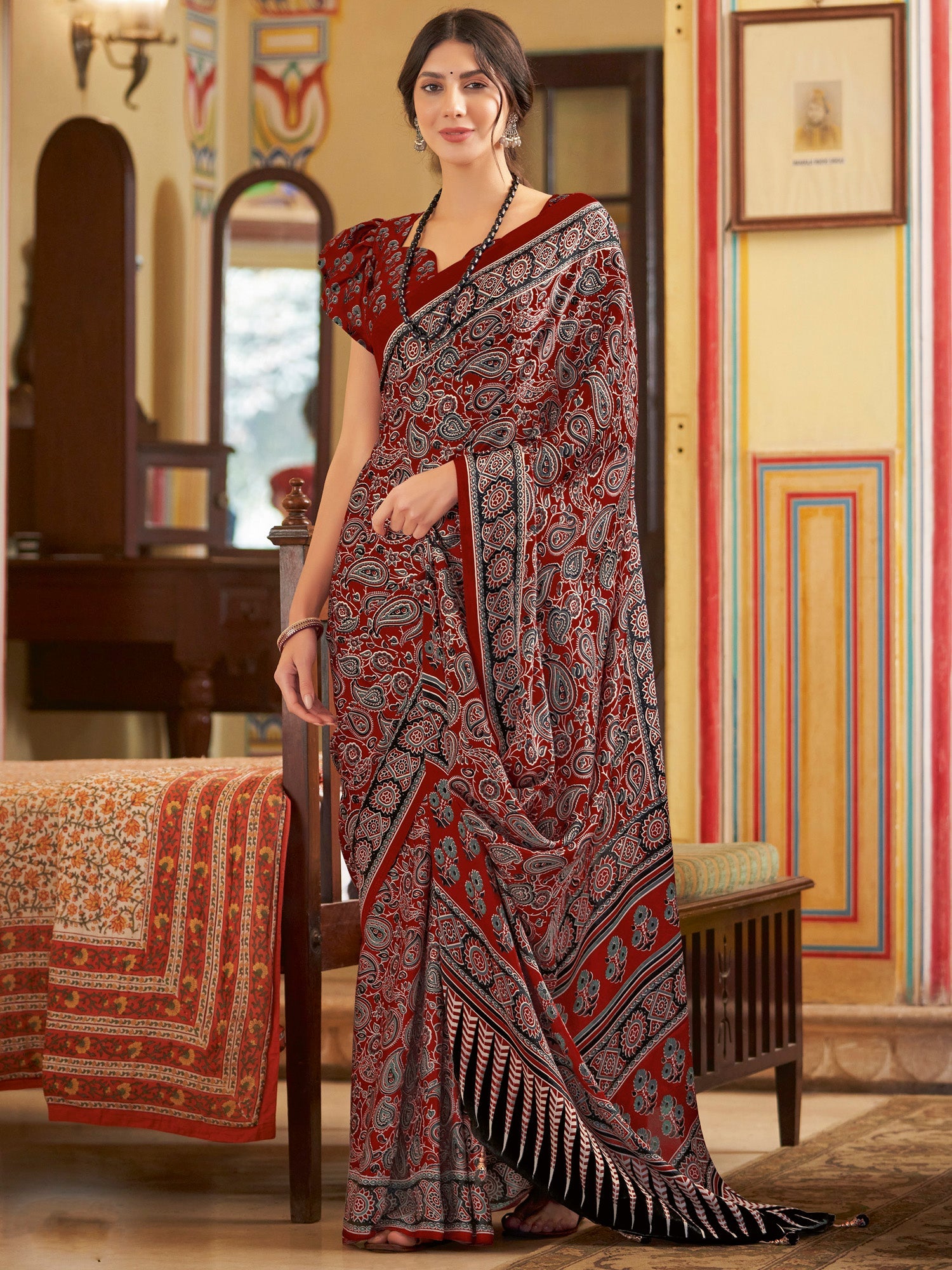 NOZ2TOZ Women's Crepe Maroon Printed Designer Saree With Blouse Piece - Distacart