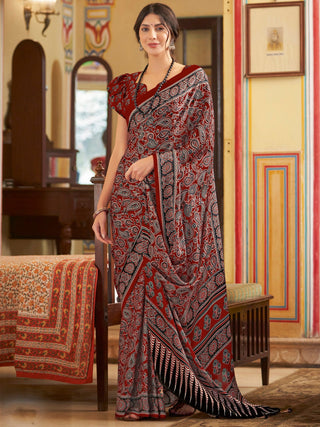 NOZ2TOZ Women's Crepe Maroon Printed Designer Saree With Blouse Piece - Distacart