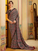 Thumbnail for NOZ2TOZ Women's Crepe Black Printed Designer Saree With Blouse Piece - Distacart