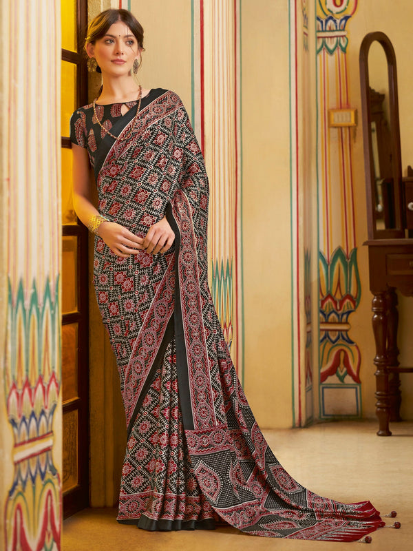 NOZ2TOZ Women's Crepe Black Printed Designer Saree With Blouse Piece - Distacart