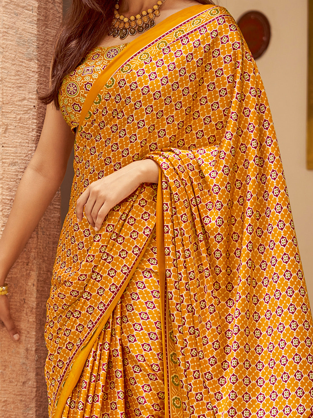 NOZ2TOZ Women's Crepe Mustard Printed Designer Saree With Blouse Piece - Distacart