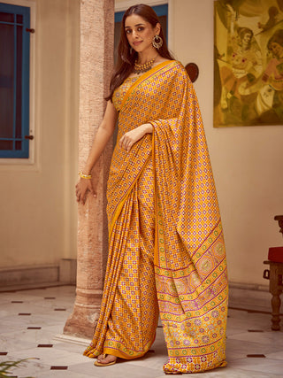 NOZ2TOZ Women's Crepe Mustard Printed Designer Saree With Blouse Piece - Distacart
