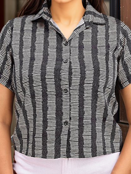 Hypnotex Position Digital Print With Position Crepe Shirt-Black - Dista