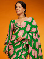 Thumbnail for NOZ2TOZ Women's Satin Green Printed Designer Saree With Blouse Piece - Distacart