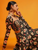 Thumbnail for NOZ2TOZ Women's Satin Black Printed Designer Saree With Blouse Piece - Distacart