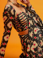 Thumbnail for NOZ2TOZ Women's Satin Black Printed Designer Saree With Blouse Piece - Distacart