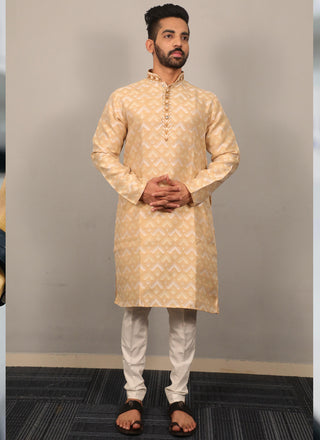 Prazu Fashion Beige Soft Silk With Heavy Neck Design Kurta