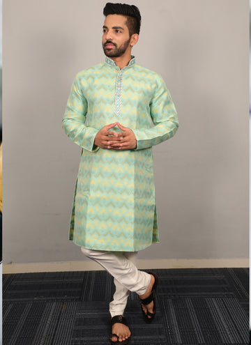 Prazu Fashion Light Green Soft Silk With Heavy Neck Design Kurta - Distacart