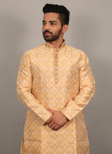 Prazu Fashion Light Yellow Soft Silk With Heavy Neck Design Kurta - Distacart