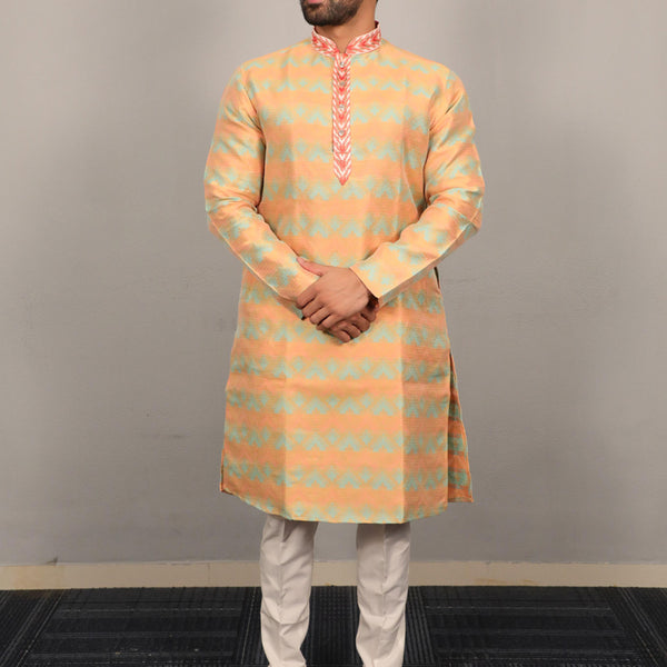 Prazu Fashion Yellow Soft Silk With Heavy Neck Design Kurta