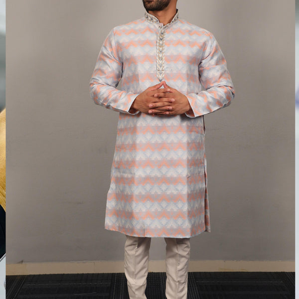 Prazu Fashion Sky Blue Soft Silk With Heavy Neck Design Kurta