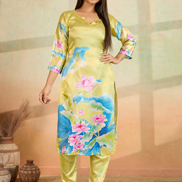 Prazu Fashion Light Yellow Printed Cotton Reyon Kurta Pant Set - Distacart