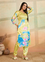 Thumbnail for Prazu Fashion Light Yellow Printed Cotton Reyon Kurta Pant Set - Distacart