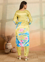 Thumbnail for Prazu Fashion Light Yellow Printed Cotton Reyon Kurta Pant Set - Distacart