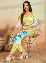 Thumbnail for Prazu Fashion Light Yellow Printed Cotton Reyon Kurta Pant Set - Distacart