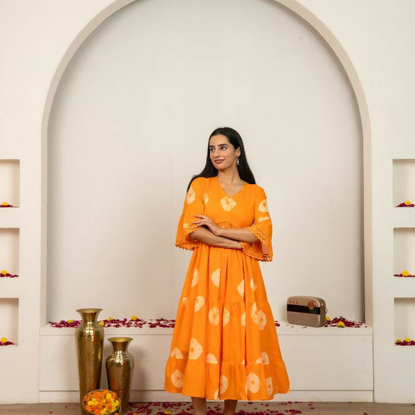 Joban Fashion Orange Tie & Dye Cotton Dress - Distacart