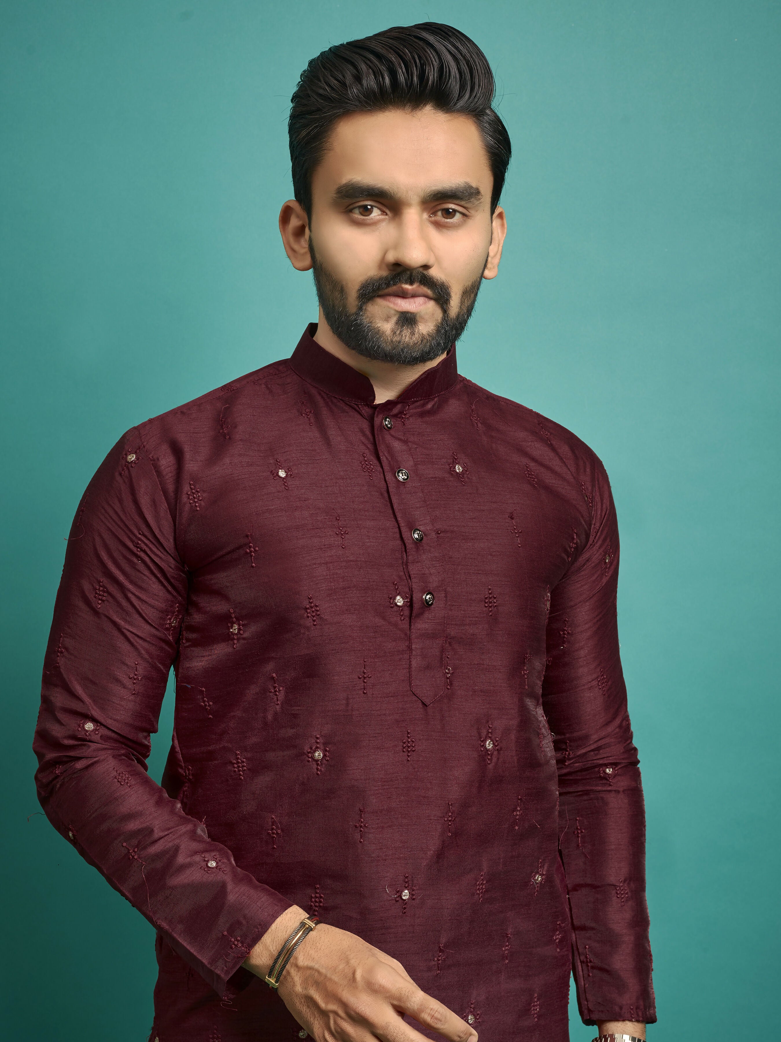 Maroon Color Stitched Men's Kurta for Functions by Infinity Export - Distacart