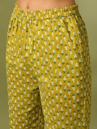 Thumbnail for Myshka Women's Yellow Printed Cotton Straight Party Kurta Set - Distacart