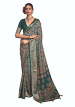 Thumbnail for Joban Fashion Teal Green Art Silk With Fine Viscose Border Ajrak Full Body Print With Soft Finish Saree