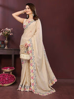 Thumbnail for Ai Fashion Peach Soft Star Georgette Embroidery Party Wear Saree