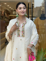 Thumbnail for The52 Off White Women's Gorgeous Chinon Fabric Embroidered Work Straight Kurta Pant and Dupatta Set - Distacart