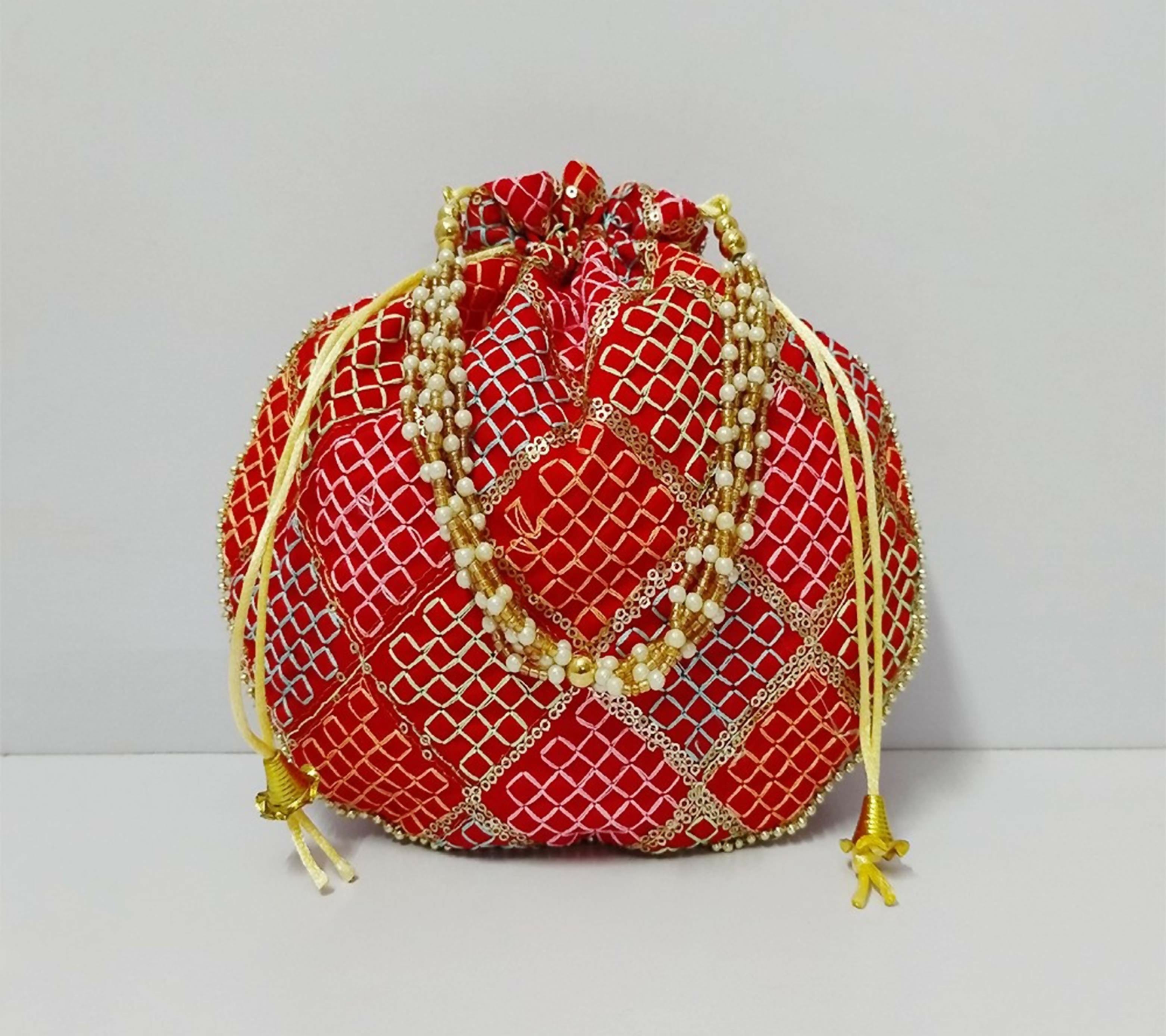 Joban Fashion Embroidered Potli Clutch - Red