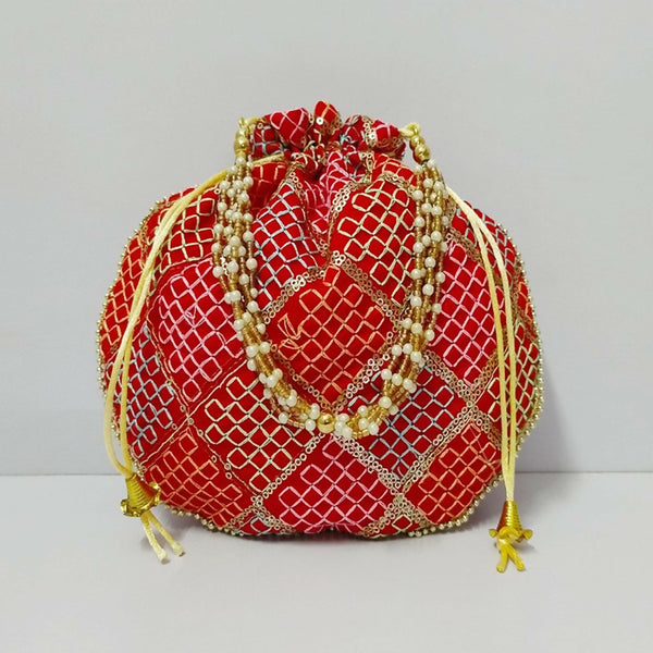 Joban Fashion Embroidered Potli Clutch - Red - Dista