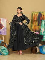 Thumbnail for Jyoti Fashion Women's Black Georgette Embroidered Anarkali Kurta Pant Set With Dupatta - Distacart