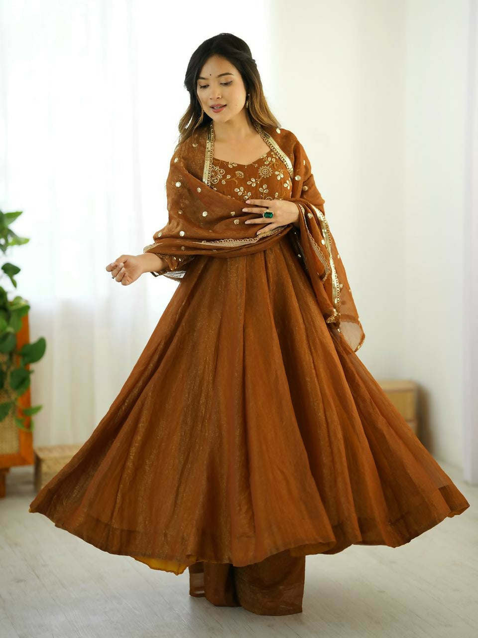 Teeya Creation New Trendy Stylish Elegant Finish With Full Flair Gown Set - Dista