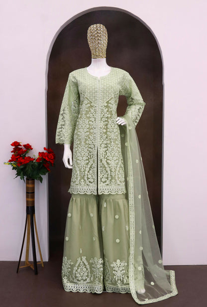 Anaita Green Heavy Net Readymade Suit with Embroidery & Sequence Work - Distacart