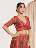 Thumbnail for Joban Fashion Maroon Multi Brocade Padded Blouse With V Neck Elbow Sleeves - Distacart