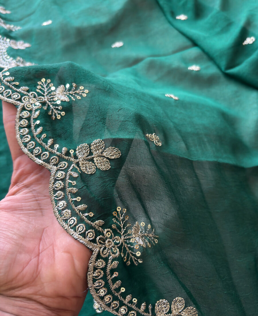 KC Green Wedding Wear Embroidered Crush Silk Salwar Suit - Dista