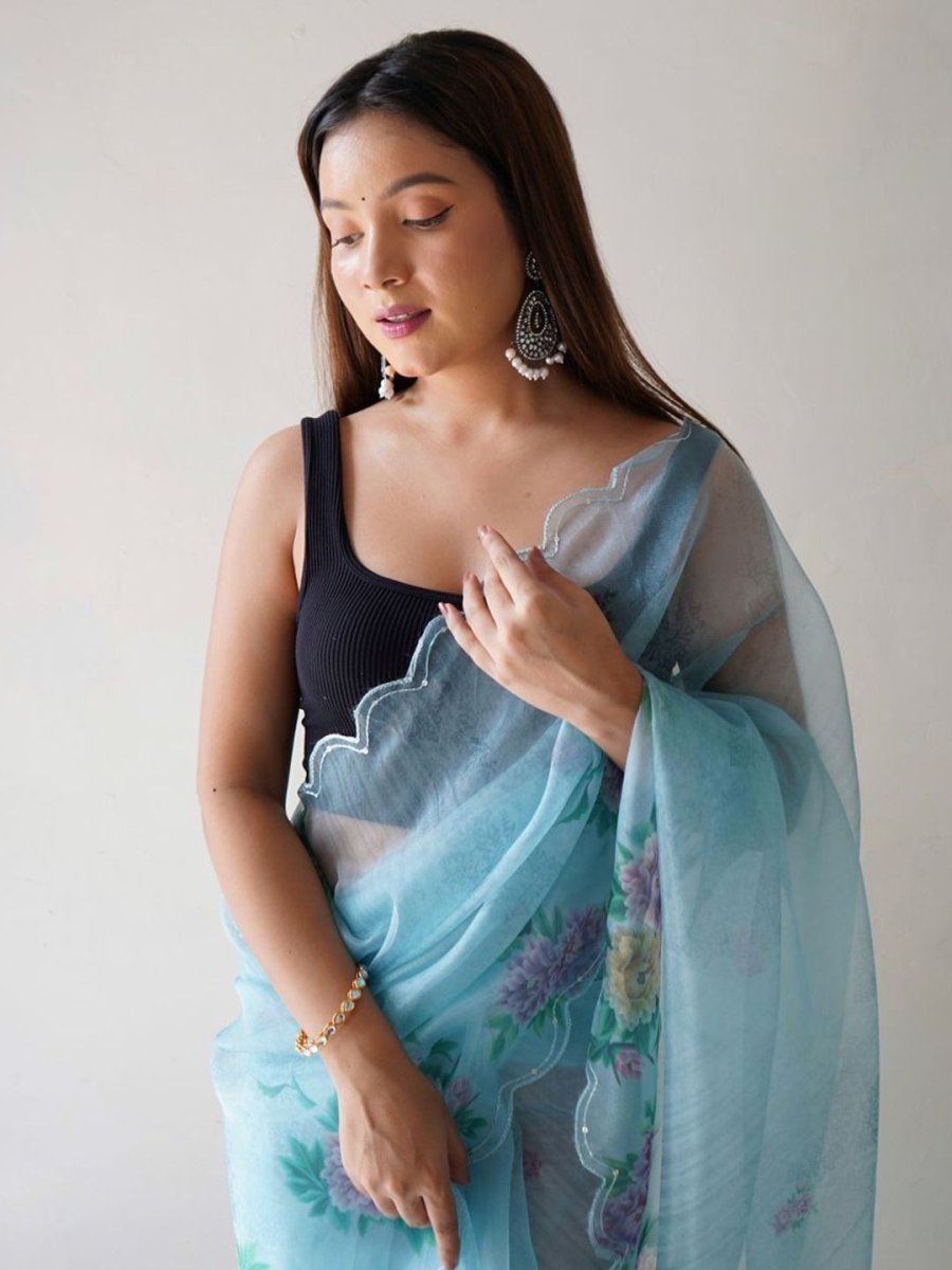Anouk Floral Printed Organza Saree