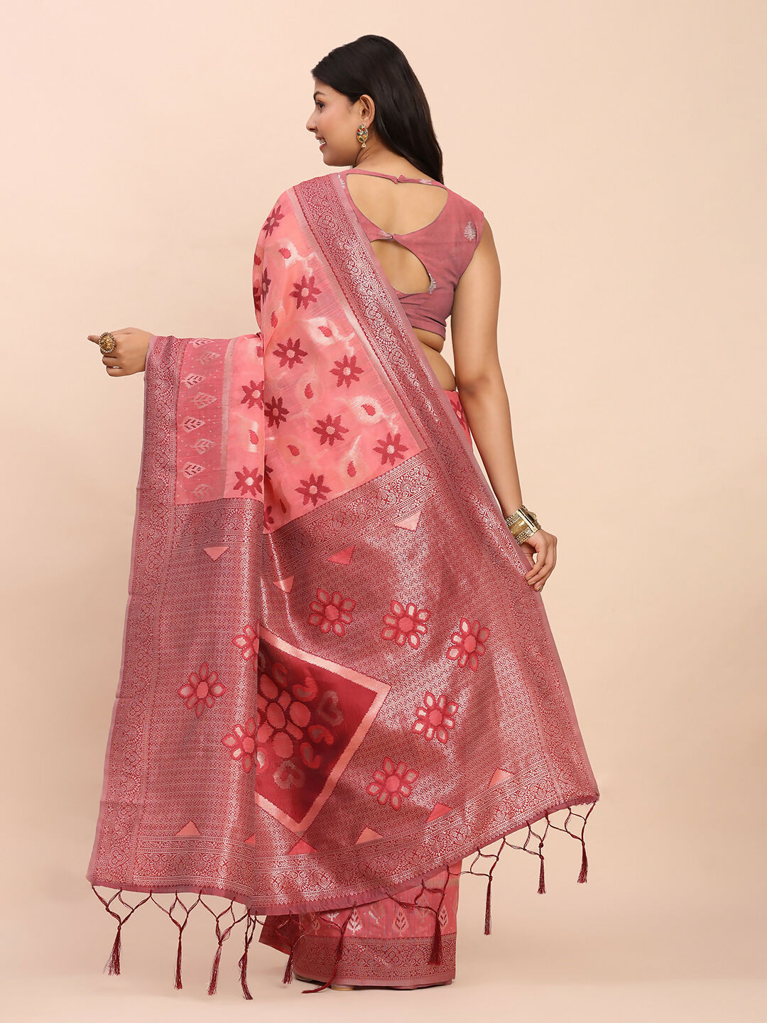 Astita Linen Cotton Peach Saree