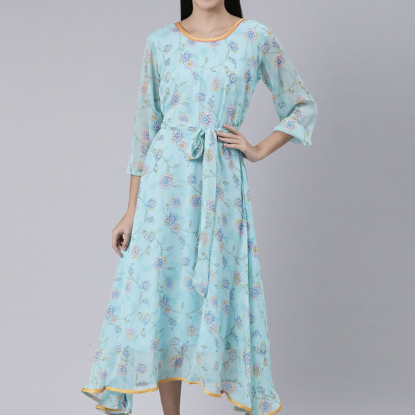 Souchii Blue Floral Chiffon Maxi Dress For Women – Souchii