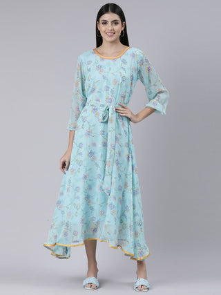 Souchii Blue Floral Chiffon Maxi Dress For Women – Souchii