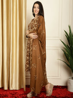 Thumbnail for Jyoti Fashion Women's Brown Pashmina Floral Digital Printed Kurta with Trouser & Dupatta - Distacart