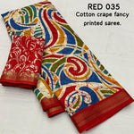 Thumbnail for Red Cotton Crepe Batik Print Saree with Unstitched Blouse - Hiral Fashion - Distacart