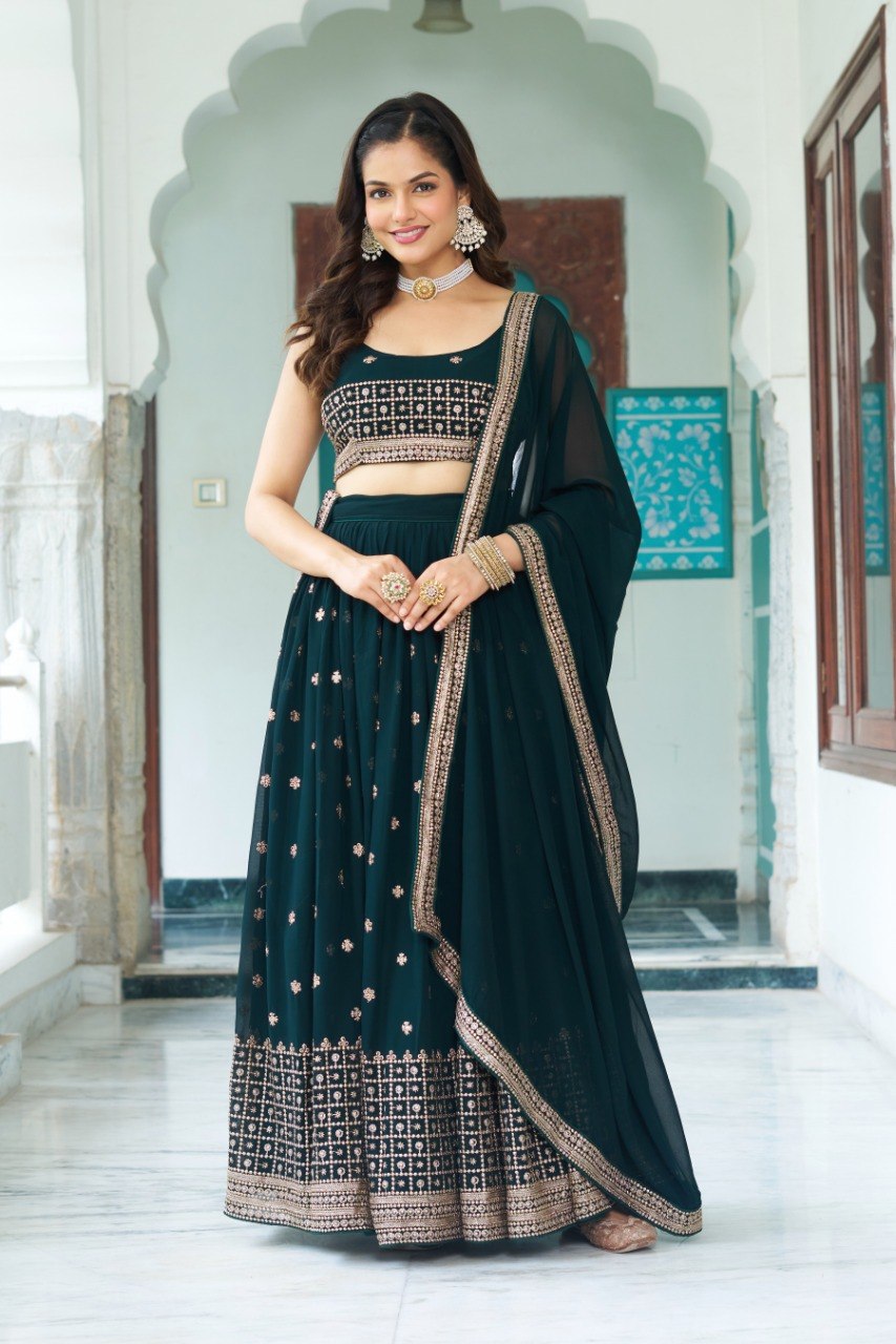 Lehenga Mart Gorgeous Lehenga Choli For Wedding-Green - Dista