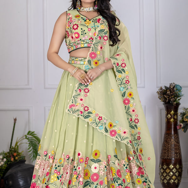 Lehenga Mart Patel Green Crystal Desigenr Wedding Lehnega Choli