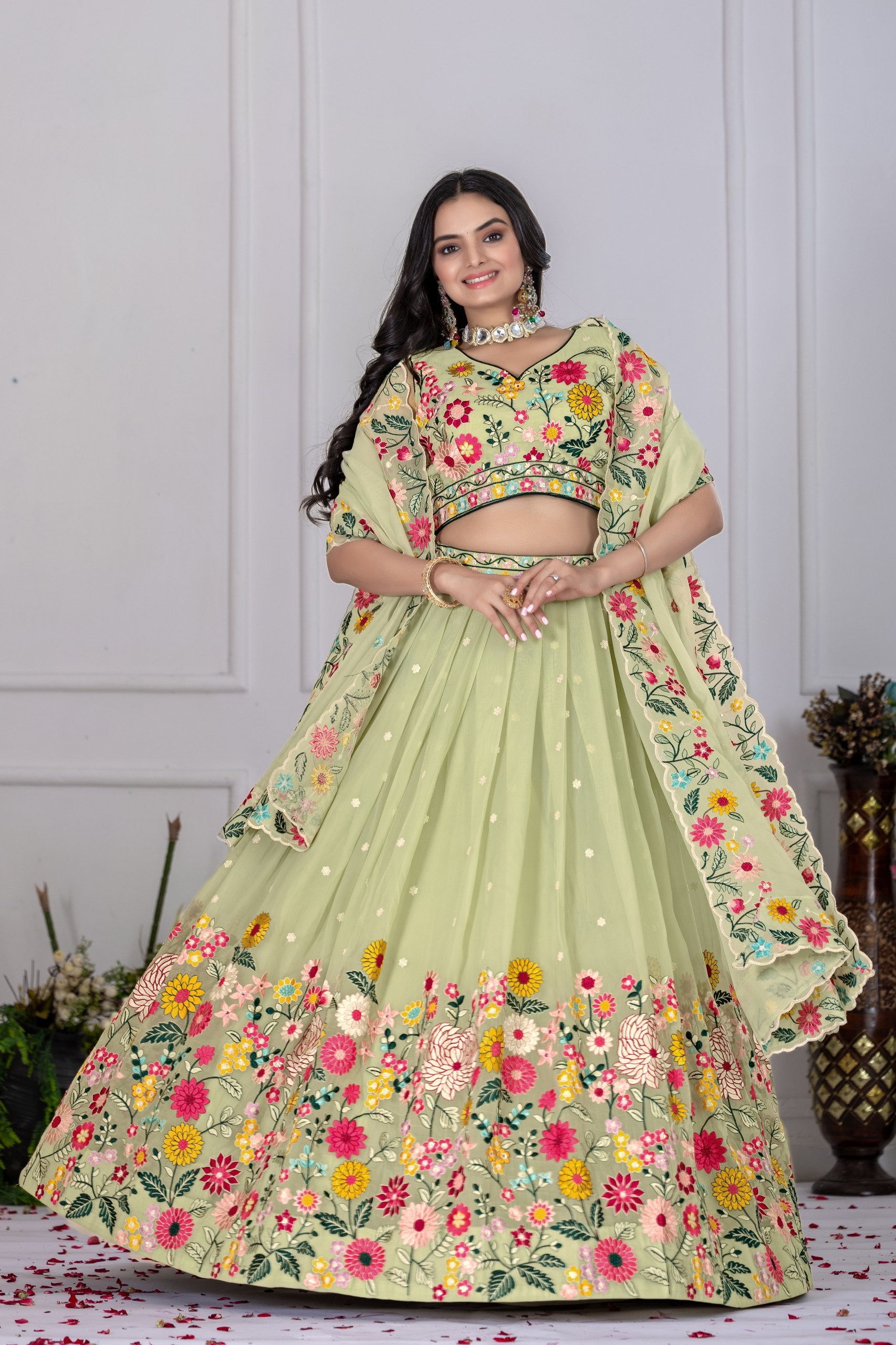 Lehenga Mart Patel Green Crystal Desigenr Wedding Lehnega Choli
