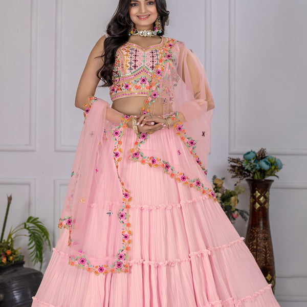 Lehenga Mart Pink Georgette Desigenr Wedding Lehnega Choli