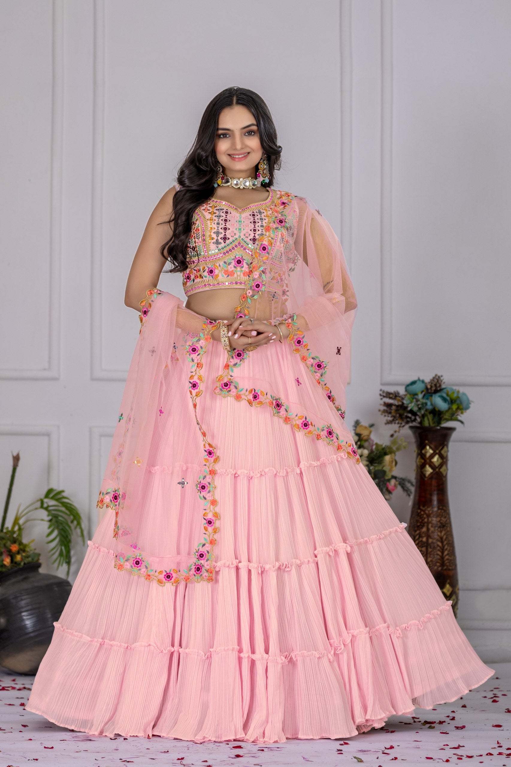 Lehenga Mart Pink Georgette Desigenr Wedding Lehnega Choli - Distacart