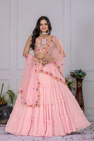 Lehenga Mart Pink Georgette Desigenr Wedding Lehnega Choli