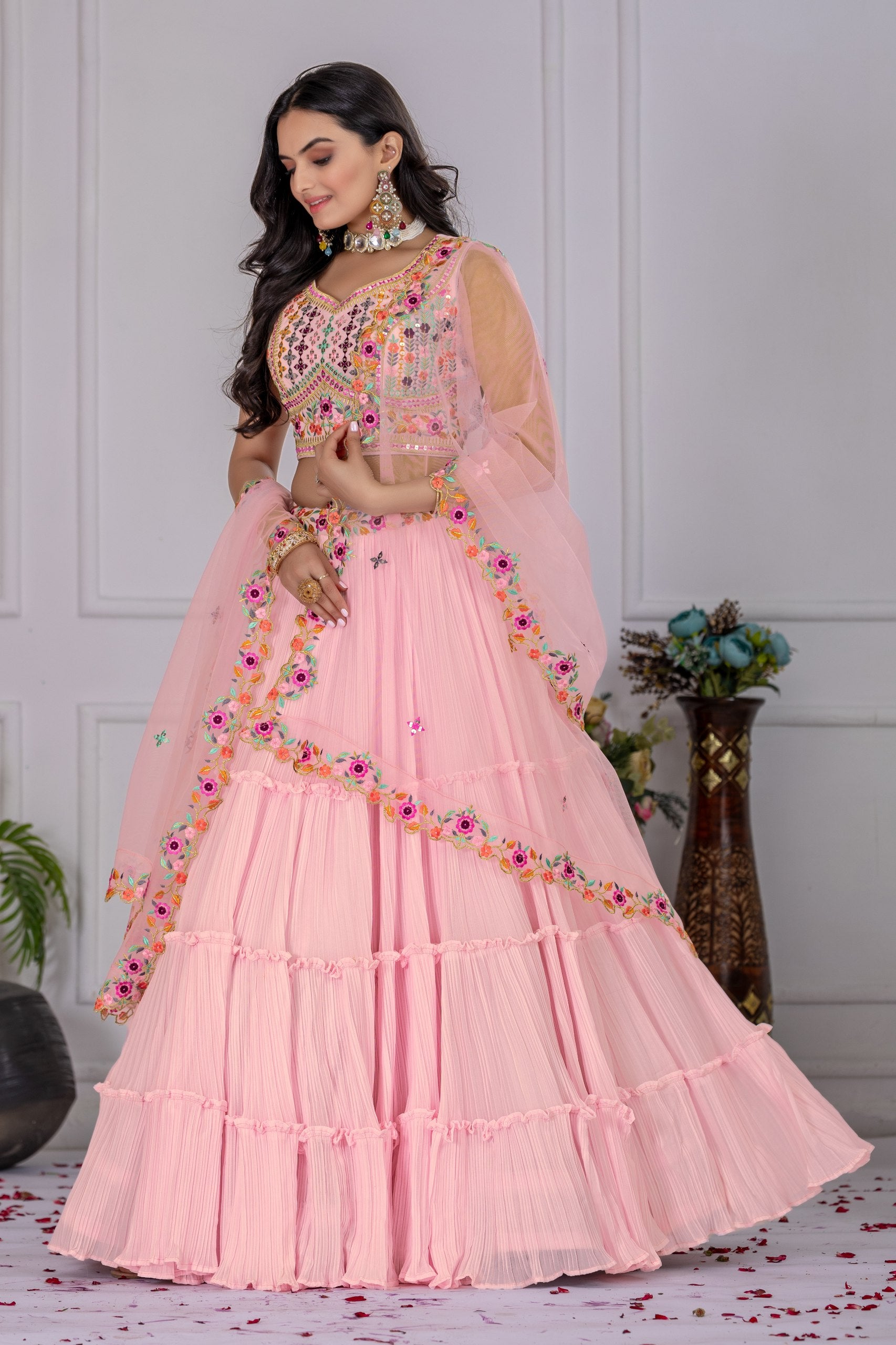 Lehenga Mart Pink Georgette Desigenr Wedding Lehnega Choli