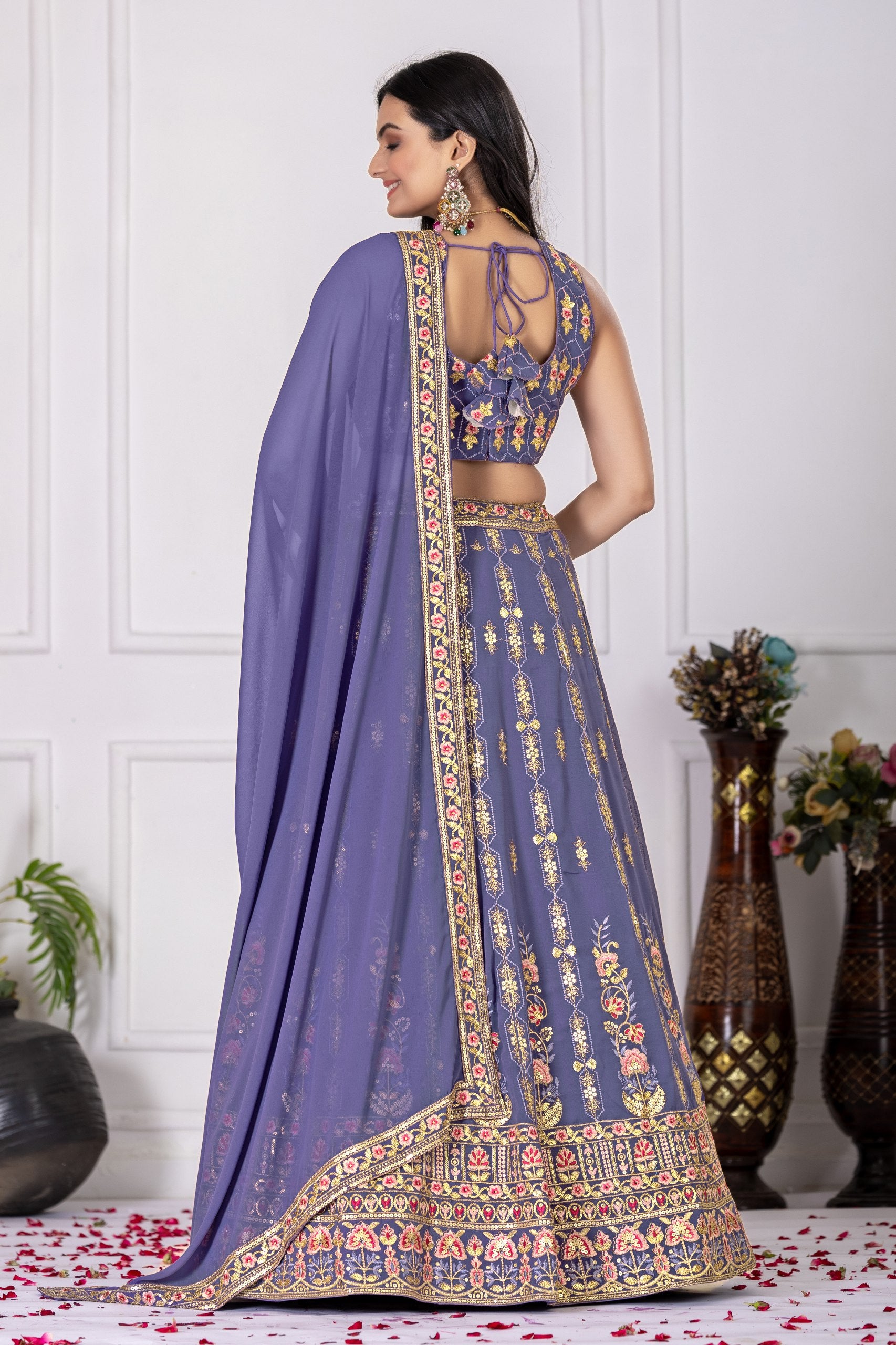 Lehenga Mart Rosy Purple Georgette Desigenr Wedding Lehnega Choli